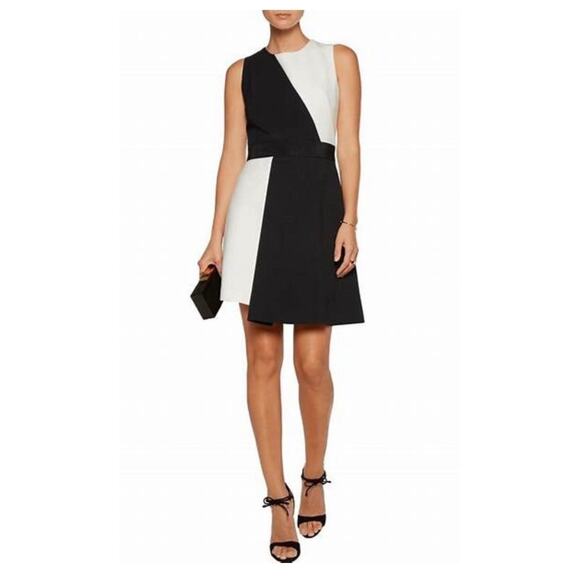 MILLY Black White Asymmetrical Sleeveless Colorblock A-Line Dress Size 8 - Picture 1 of 9